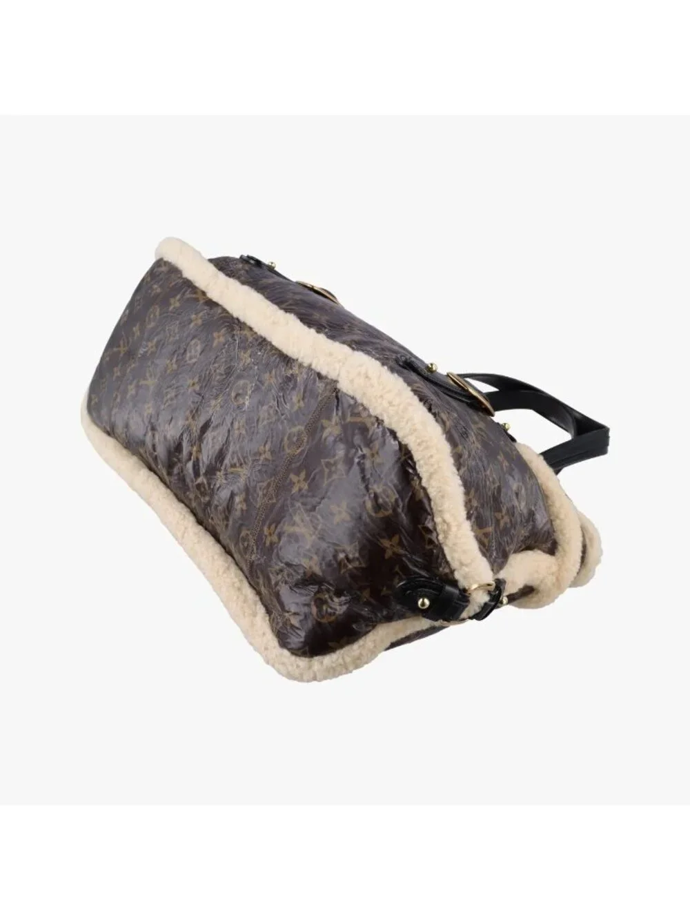 Louis Vuitton Monogram Shearling Tote Brown Cream Patent